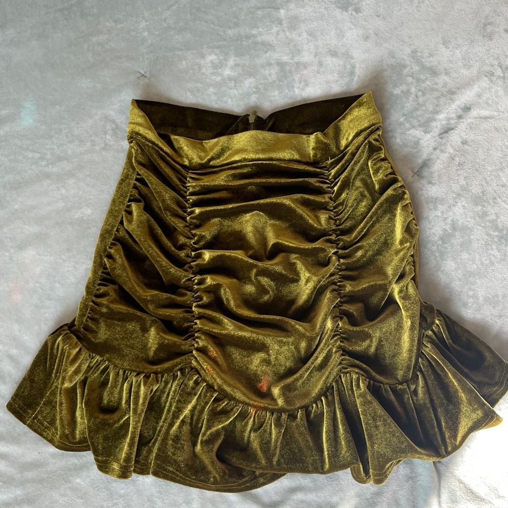 Velvet Olive Green Ruched Skirt